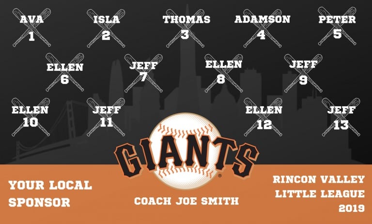 Giants Baseball Team Banner for Little League